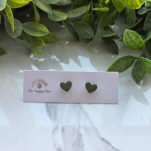 NEW St. Patrick's Day Dark Green Heart Polymer Clay Mini Stud Earrings